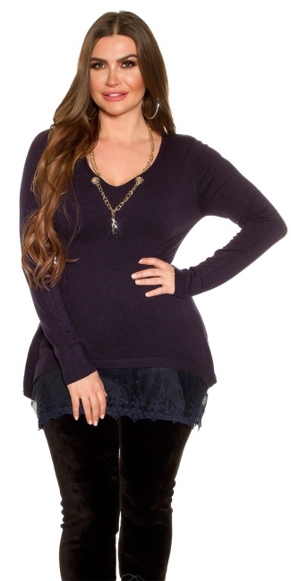 CurvyGirlsSize! pullover with chain & lace Navy